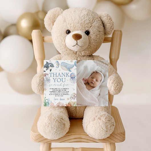 Whale Ocean Photo Thank You Card 招待状