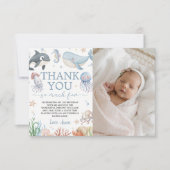 Whale Ocean Photo Thank You Card 招待状 (正面)