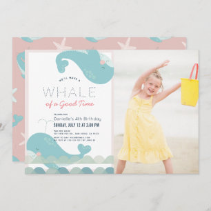 Whale of a Good Time Pink Girl誕生日写真 招待状