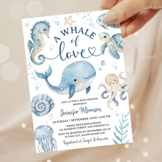 Whale Of Love Boy Baby Shower Invitation  招待状