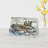 Whale Riders Whimsical Whale and Penguin Ocean カード (黄色い花)