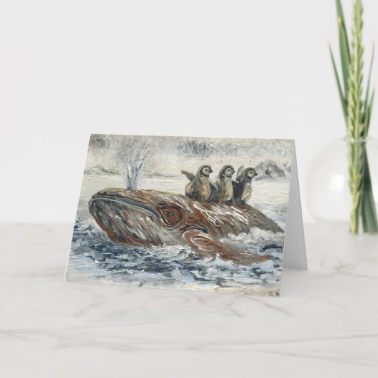 Whale Riders Whimsical Whale and Penguin Ocean カード (正面)
