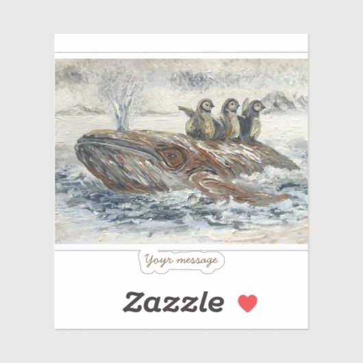 Whale Riders Whimsical Whale and Penguin Ocean シール (シート)