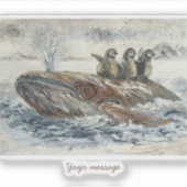 Whale Riders Whimsical Whale and Penguin Ocean シール (正面)