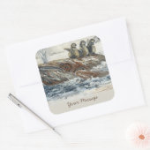 Whale Riders Whimsical Whale and Penguin Ocean スクエアシール (封筒)
