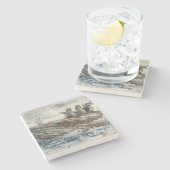 Whale Riders Whimsical Whale and Penguin Ocean ストーンコースター (横)