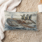Whale Riders Whimsical Whale and Penguin Ocean ランバークッション (ブランケット)