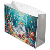 Whale Santa Hat Under the Sea Christmas Party ラージペーパーバッグ (裏面アングル)