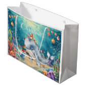 Whale Santa Hat Under the Sea Christmas Party ラージペーパーバッグ (正面アングル)