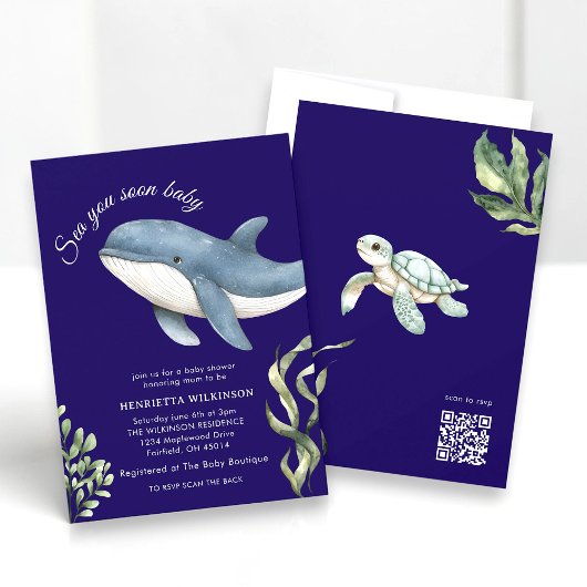 Whale Sea You Soon Baby Shower Invitation 招待状