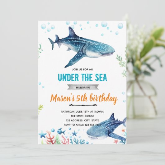 Whale Shark birthday party invitation 招待状 (スタンド正面)