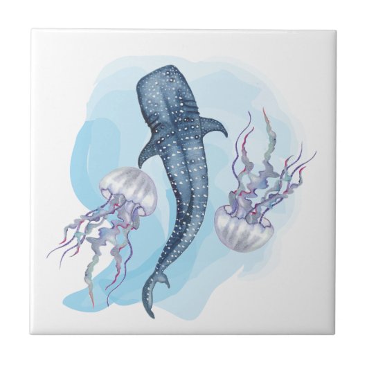 Whale Shark. Watercolor タイル (正面)