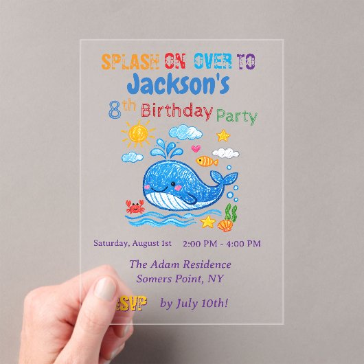 Whale Summer Birthday Inivitation Card  アクリル招待状 (インサイチュ (ポータブル))