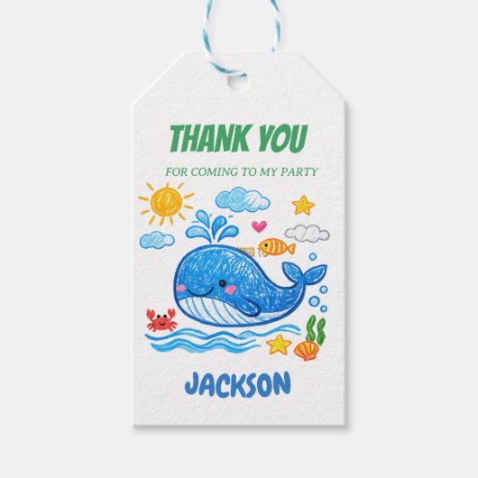 Whale Summer Birthday Party Thank you  ギフトタグ (正面)