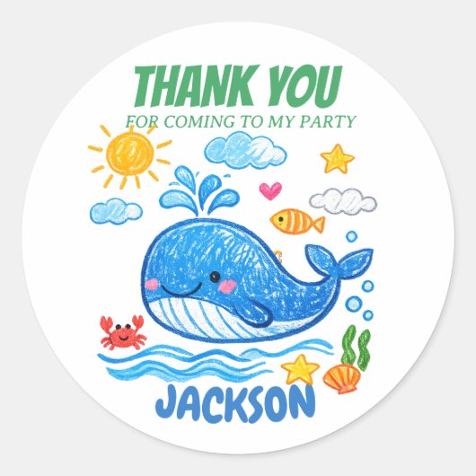 Whale Summer Birthday Party Thank you STICKERS ラウンドシール (正面)