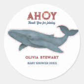Whale Thank you 航海の Baby Shower ラウンドシール (正面)