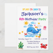 Whale Theme Summer Kids Birthday Invitation Card 招待状 (正面/裏面)
