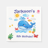 Whale Theme Summer Kids Birthday Party スタンダードカクテルナプキン (正面)