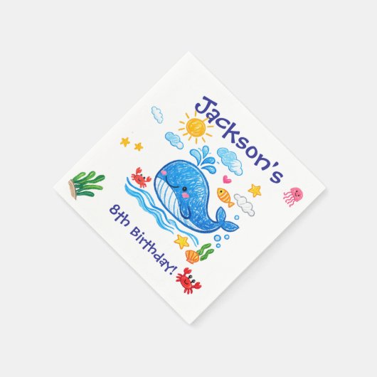 Whale Theme Summer Kids Birthday Party スタンダードカクテルナプキン (角)