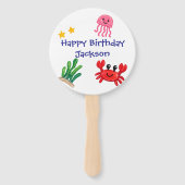 Whale Theme Summer Kids Birthday Party ハンドファン (裏面)