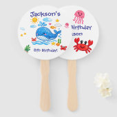 Whale Theme Summer Kids Birthday Party ハンドファン (正面&裏面)