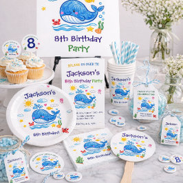 Whale Theme Summer Kids Birthday Thank you  ラウンドシール