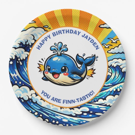 Whale Themed Nautical Boy's Birthday Party ペーパープレート (正面)