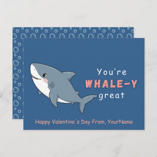 Whale Valentine Pun Card – You’re Whale-y Great シーズンポストカード (正面/裏面)