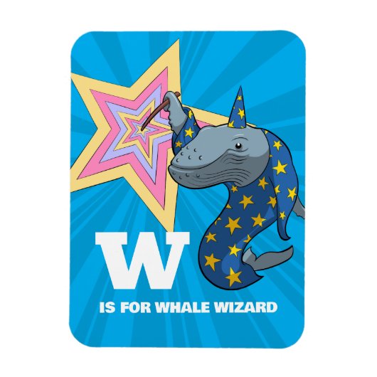 Whale Wizard Surreal Humor Alphabet Character マグネット (縦)