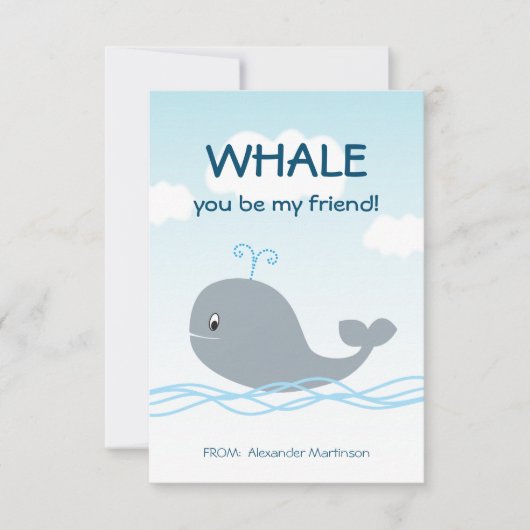 Whale You Be My Friend Classroom Valentine (正面)