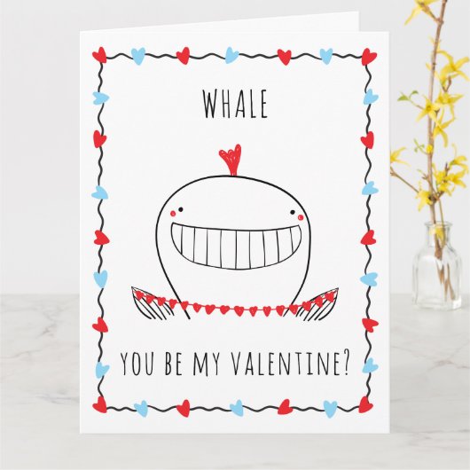 Whale You be My Valentine Funny Valentine's Day カード (黄色い花)