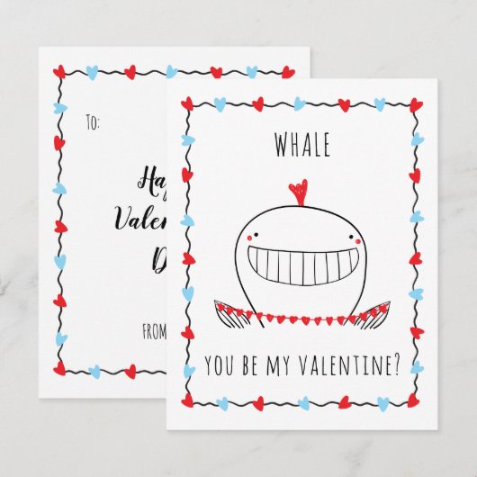 Whale You be My Valentine Funny Valentine's Day ノートカード (正面/裏面)