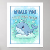 Whale You Wash Your Hands Kids Bathroom Wall Art ポスター (正面)