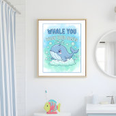 Whale You Wash Your Hands Kids Bathroom Wall Art ポスター