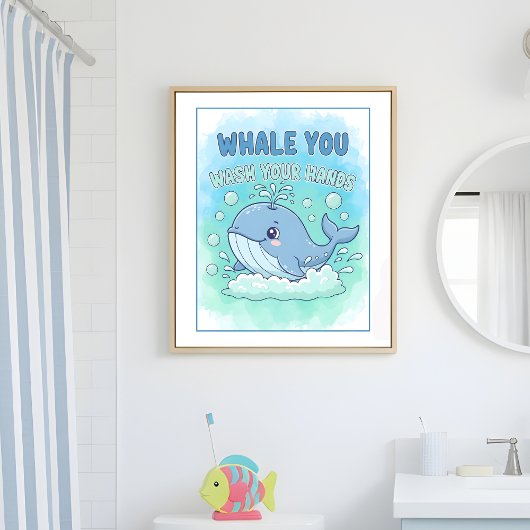 Whale You Wash Your Hands Kids Bathroom Wall Art ポスター