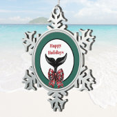 Whale's Tail Black White Plaid Bow Christmas スノーフレークピューターオーナメント