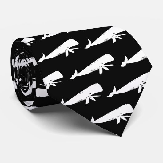Whales white sperm whales on a black background ネクタイ (ロール)