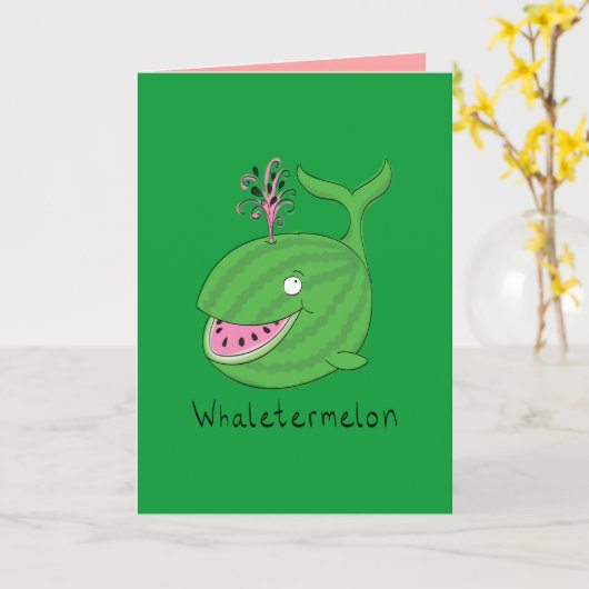 Whaletermelonのおもしろいなスイカのクジラの挨拶状 カード (黄色い花)
