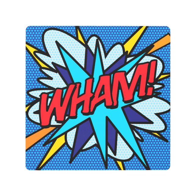 WHAMおもしろいレトロ漫画ブックアーポップ・アートのト メタルプリント (正面)