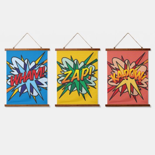 WHAM ZAP KAPOW コミックブック モダン 吊り下げ型タペストリー (トリプル)