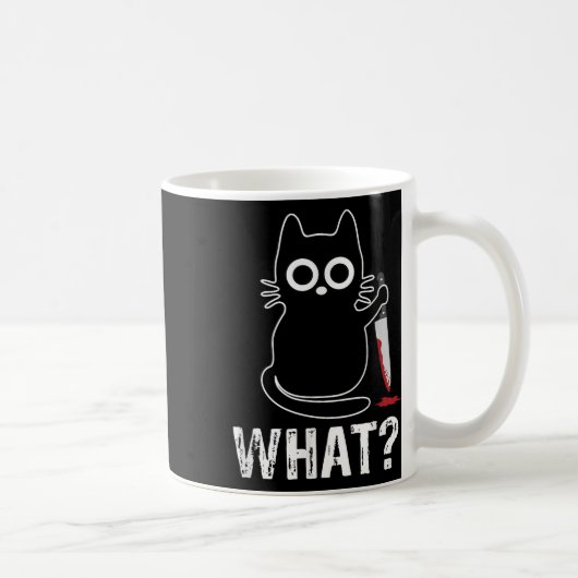 What_ – ナイフグおもしろいグラフィックデザイン猫 コーヒーマグカップ (右)