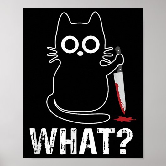 What_ – ナイフグおもしろいグラフィックデザイン猫 ポスター (正面)