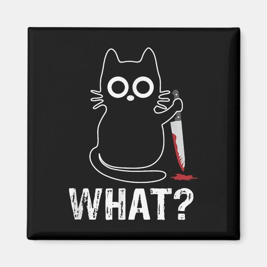 What_ – ナイフグおもしろいグラフィックデザイン猫 マグネット (正面)