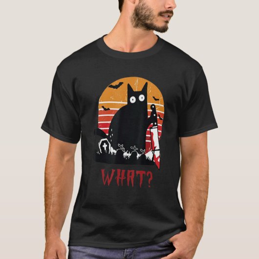 What a Black cat holding a knife Cat Tee Tシャツ (正面)