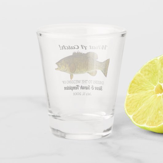 what a Catch魚釣りスモールマウスベース結婚式の引き出物 ショットグラス (裏面)