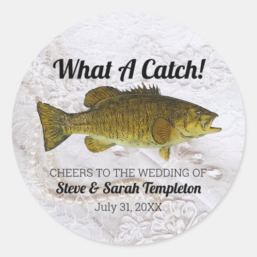 what a Catch魚釣りスモールマウスベース結婚式の引き出物 ラウンドシール (正面)