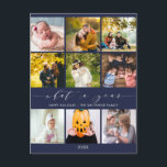 What a Navy モダン Blue Photo Collage シーズンポストカード<br><div class="desc">このホリデーカードを使用して、あなたの友人や家族にその過去年に起こった重要なイベントを参照させる。卒業式、初日、誕生日、新生児など重要なイベントを取り入れることができる9つの写真のスロットがある。</div>