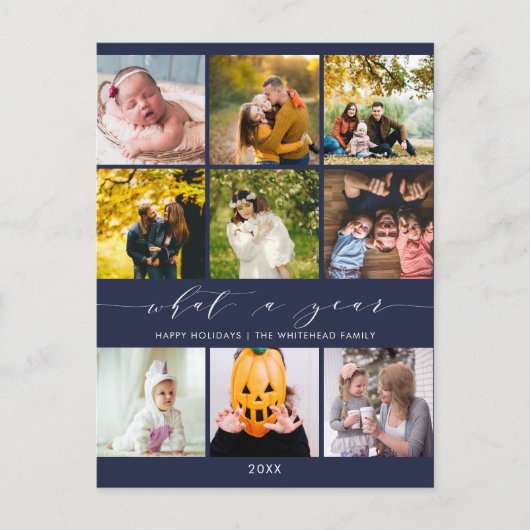 What a Navy モダン Blue Photo Collage シーズンポストカード (正面)