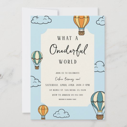 What a Onederful World Birthday Party Invitation 招待状 (正面)