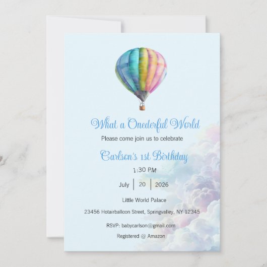 What a Onederful World Invitation, 1st Birthday 招待状 (正面)